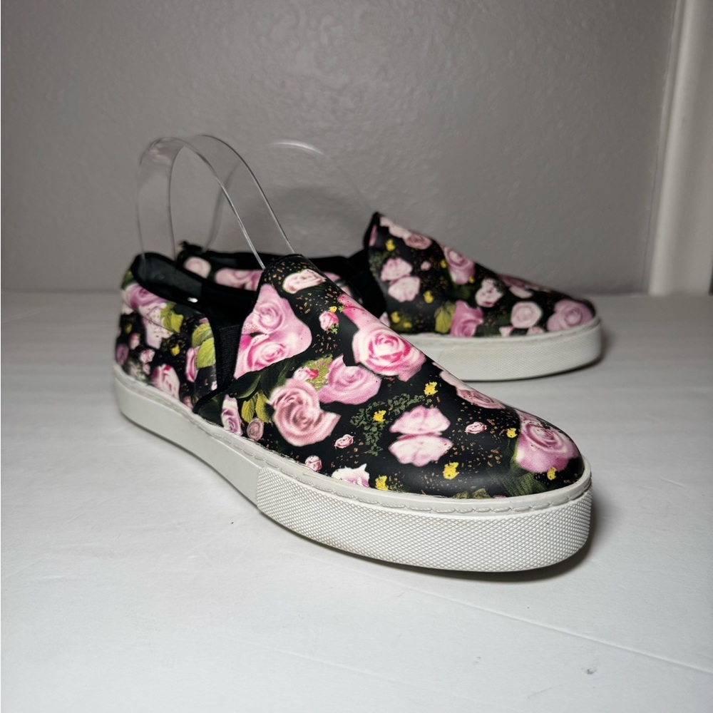 Schutz Rosa Slip On Sneakers Black Floral Print